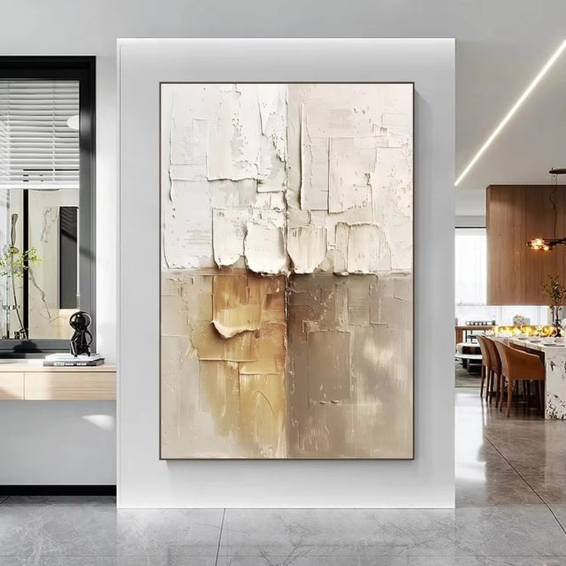 Rustic Cream Abstract 3D Textured Oil Painting