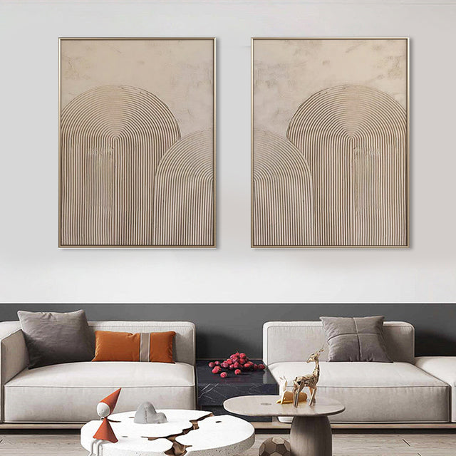 Minimalist Beige Arch Textured Oil Painting